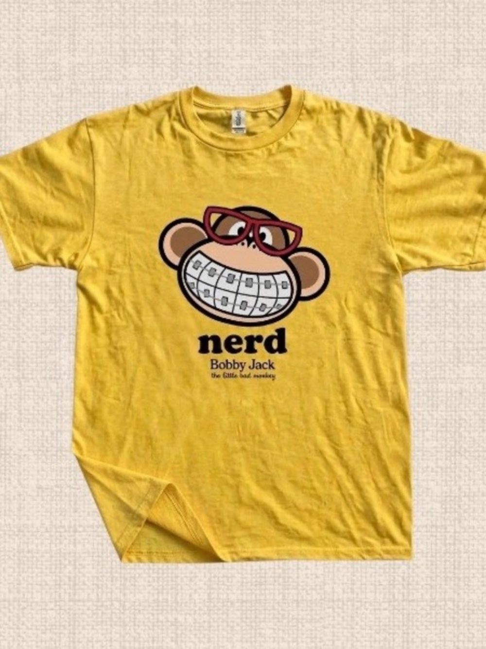 Gildan Yellow 'Nerd' Monkey Graphic Short Sleeve Tee
